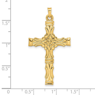 14k Yellow Gold Polished Solid Fancy Design Cross Pendant XR1892