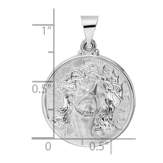 14k White Gold Polished and Satin Hollow Jesus Face Disc Pendant XR1893