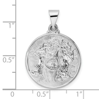 14k White Gold Polished and Satin Hollow Jesus Face Disc Pendant XR1893