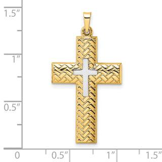 14k Two-tone Gold Polished Hollow Woven Double Cross Pendant