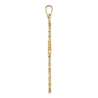 14k Yellow Gold Polished and Textured Floral Solid Cross Pendant