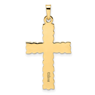 14k Yellow Gold Polished and Textured Solid Floral Cross Pendant XR1902