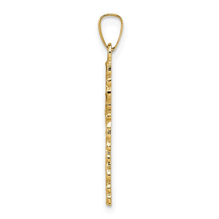 14k Yellow Gold Polished and Textured Solid Floral Cross Pendant XR1904