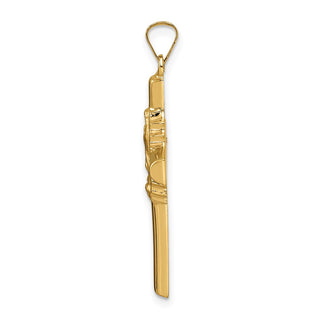 14k Yellow Gold Polished and Satin Hollow Cross Pendant