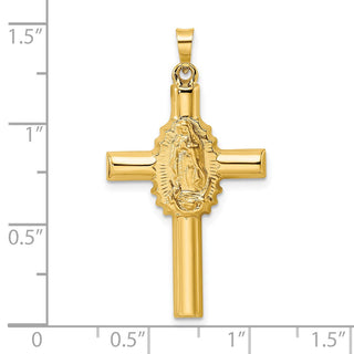 14k Yellow Gold Polished and Satin Hollow Cross Pendant