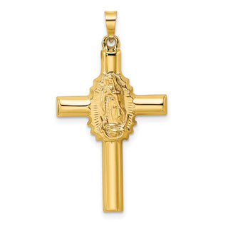 14k Yellow Gold Polished and Satin Hollow Cross Pendant