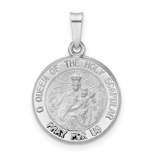14k White Gold Polished and Satin Hollow Queen of Holy Scapular Medal Pendant