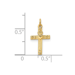 14k Yellow Gold Polished Solid Heart Cross Charm