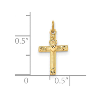 14k Yellow Gold Polished Solid Heart Cross Charm
