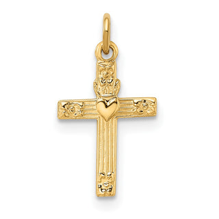 14k Yellow Gold Polished Solid Heart Cross Charm