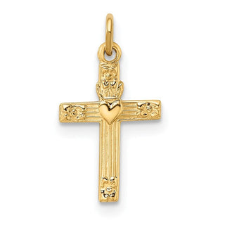 14k Yellow Gold Polished Solid Heart Cross Charm
