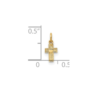 14k Yellow Gold Polished Solid Tiny Heart Cross Charm