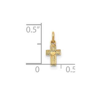 14k Yellow Gold Polished Solid Tiny Heart Cross Charm