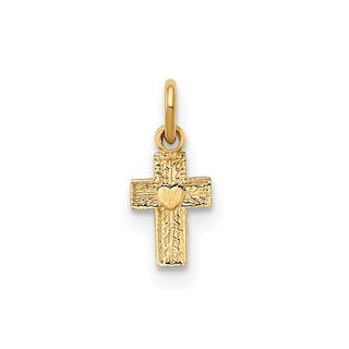 14k Yellow Gold Polished Solid Tiny Heart Cross Charm