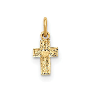 14k Yellow Gold Polished Solid Tiny Heart Cross Charm