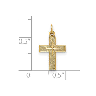 14k Yellow Gold Polished and Textured Solid Star Cross Charm