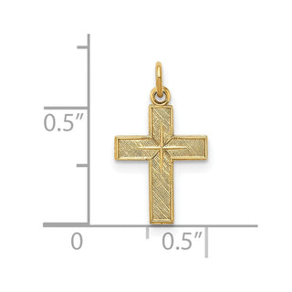 14k Yellow Gold Polished and Textured Solid Star Cross Charm