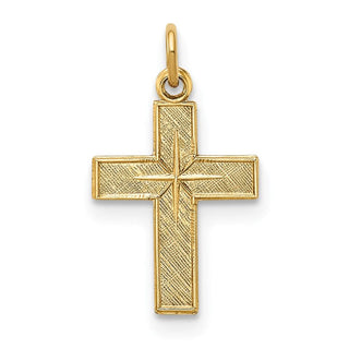14k Yellow Gold Polished and Textured Solid Star Cross Charm