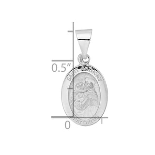 14k White Gold Polished and Satin Hollow Oval St Anthony Medal Pendant