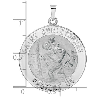 14k White Gold Polished Saint Christopher Solid Medal Pendant