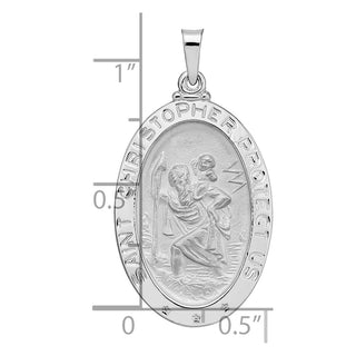 14k White Gold Polished Oval Solid Saint Christopher Medal Pendant