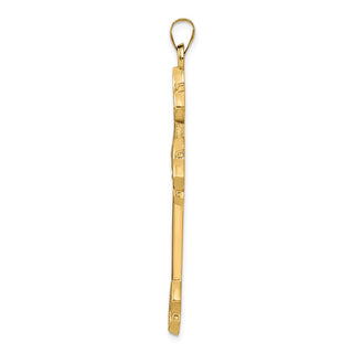 14k Yellow Gold Polished Hollow Fancy Fleur de Lis Cross Pendant