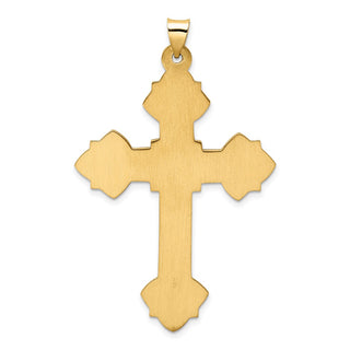 14k Yellow Gold Polished Hollow Fancy Fleur de Lis Cross Pendant