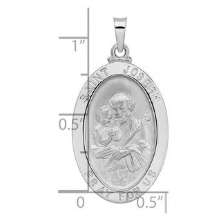 14k White Gold Polished Saint Joseph Oval Solid Medal Pendant