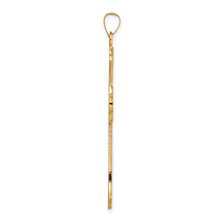 14k Yellow Gold Polished and Textured Solid Fleur de Lis Cross Pendant