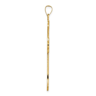 14k Yellow Gold Polished and Textured Solid Fleur de Lis Cross Pendant