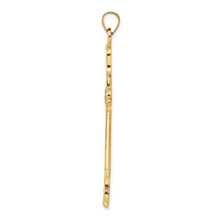 14k Yellow Gold Polished Diamond Pattern Hollow Cross Pendant