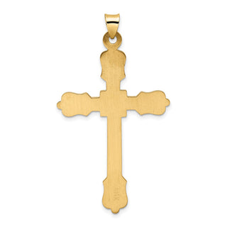 14k Yellow Gold Polished Diamond Pattern Hollow Cross Pendant