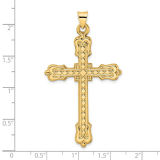 14k Yellow Gold Polished Diamond Pattern Hollow Cross Pendant