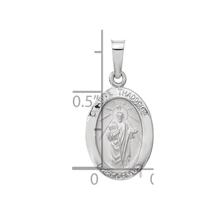 14k White Gold Polished and Satin Hollow Oval St Jude Thaddeus Medal Pendant
