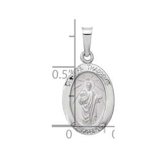 14k White Gold Polished and Satin Hollow Oval St Jude Thaddeus Medal Pendant
