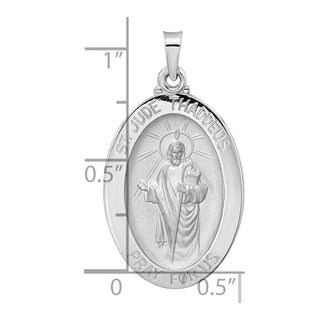 14k White Gold Polished St Jude Oval Solid Medal Pendant