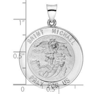 14k White Gold Polished and Satin Hollow St Michael Medal Pendant XR1941