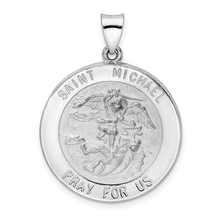 14k White Gold Polished and Satin Hollow St Michael Medal Pendant XR1941