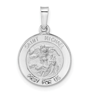 14k White Gold Polished and Satin Hollow St Michael Medal Pendant XR1943