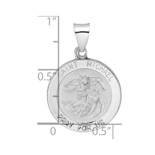 14k White Gold Polished and Satin Hollow St Michael Medal Pendant XR1945