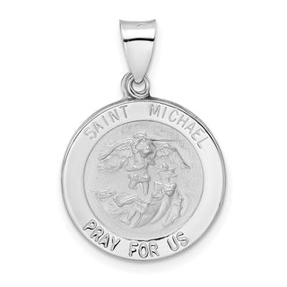 14k White Gold Polished and Satin Hollow St Michael Medal Pendant XR1945