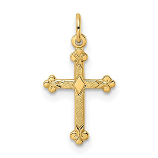 14k Yellow Gold Polished and Textured Solid Kite-Shape Cross Pendant XR1946