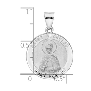 14k White Gold Polished and Satin Hollow St Nicholas Medal Pendant