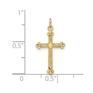 14k Yellow Gold Polished and Textured Solid Kite-Shape Cross Pendant XR1948