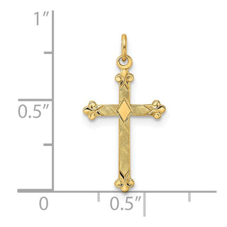 14k Yellow Gold Polished and Textured Solid Kite-Shape Cross Pendant XR1948