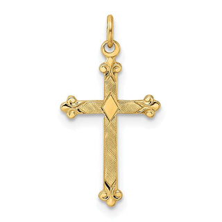 14k Yellow Gold Polished and Textured Solid Kite-Shape Cross Pendant XR1948