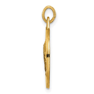 14k Yellow Gold Polished and Satin Solid Praying Hands Disc Pendant XR1949