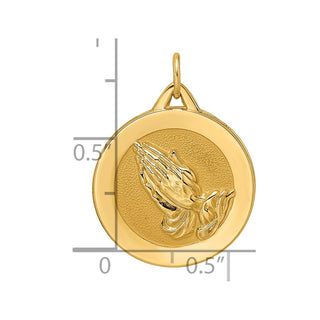 14k Yellow Gold Polished and Satin Solid Praying Hands Disc Pendant XR1949