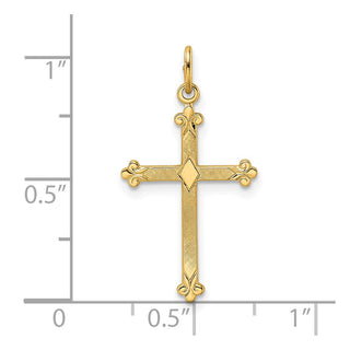 14k Yellow Gold Polished and Textured Solid Kite-Shape Cross Pendant XR1950