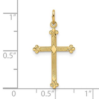 14k Yellow Gold Polished and Textured Solid Kite-Shape Cross Pendant XR1950
